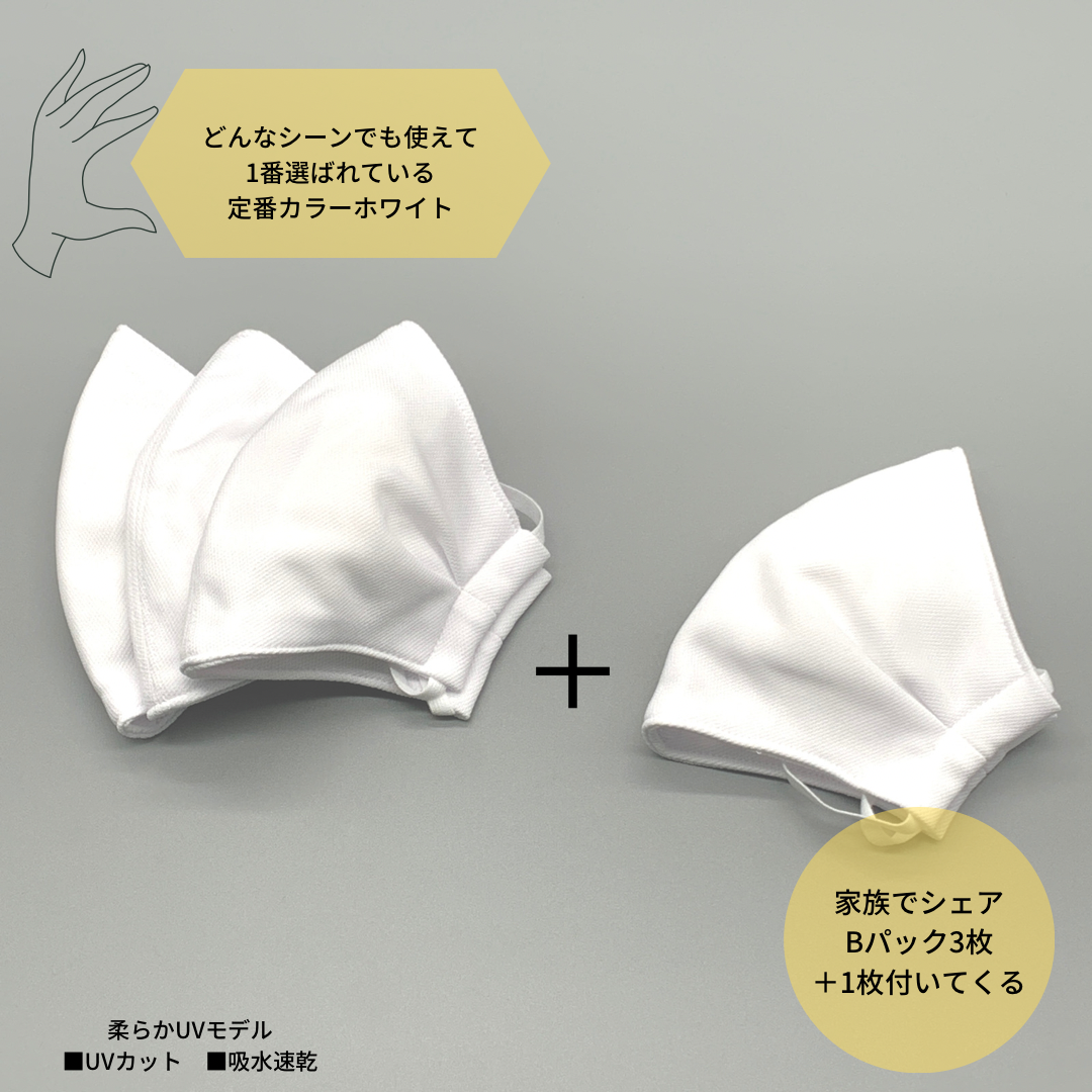 家族シェアパックB〈3枚＋1枚〉ホワイト W-02【UVクールマスク】〈日本製〉